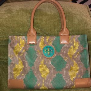 Tory Burch Ella Coated Snake-Print Tote Bag